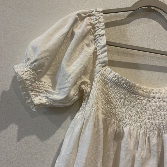 NWT FAHERTY Ramona Organic Cotton Shift Dress Egret White Puff Sleeve Top Small‌ - Picture 4 of 14